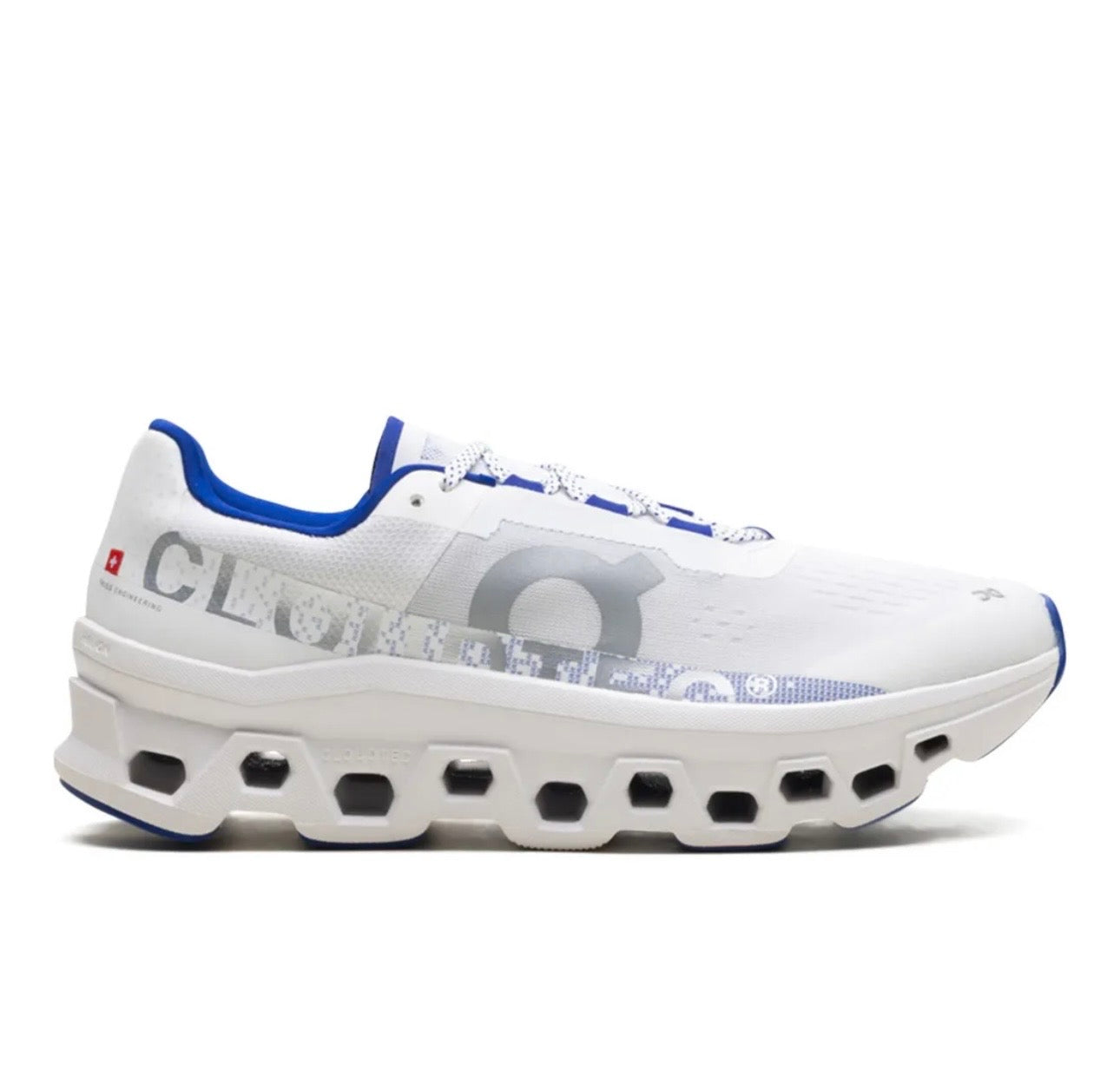 On Cloudmonster white blue